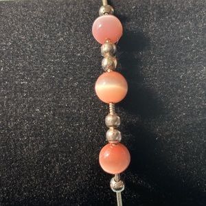 Sterling Silver 925 Polished pink cats eye Bracelet